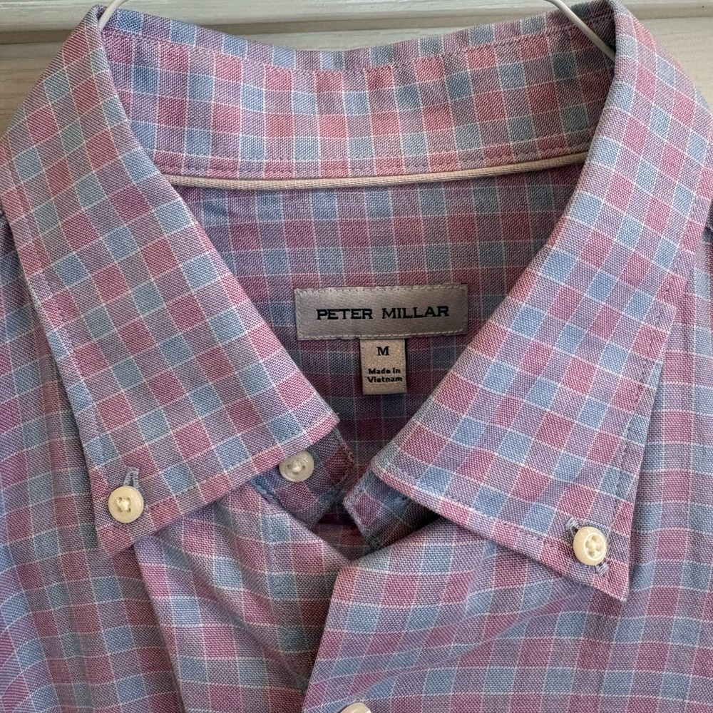 Peter Millar Pink and Light Blue Checked Button-Down Shirt
